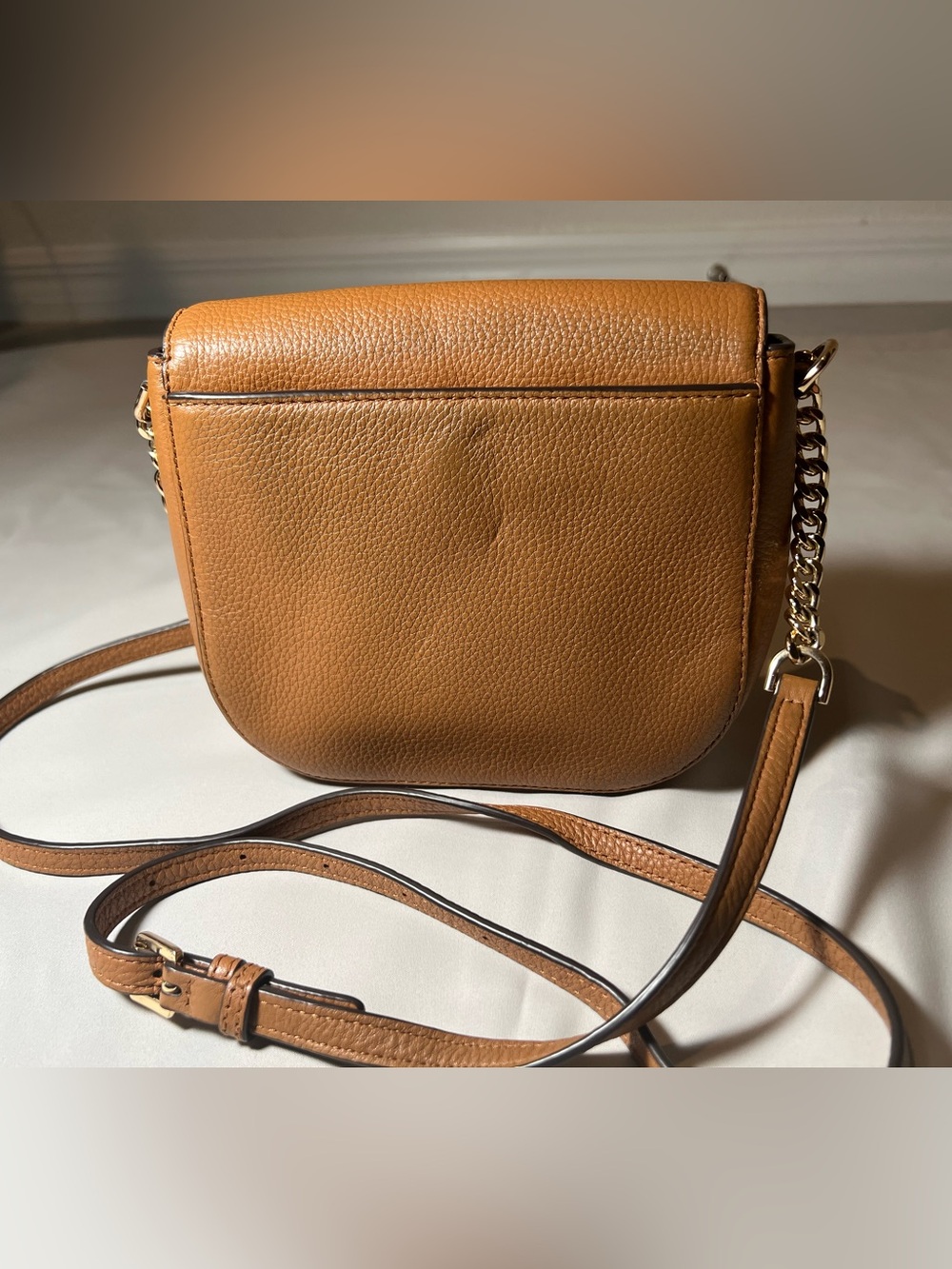 Michael Kors Tan Pebbled Leather Crossbody Bag | Gold Hardware - Picture 9 of 16